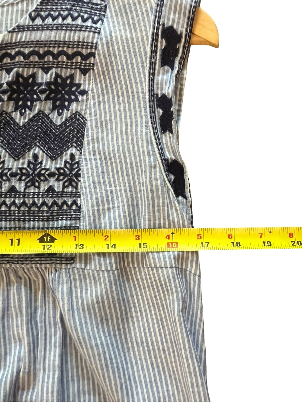 THML Embroidered Striped Boho Tunic Top Sz M Blue White Anthropologie Style - Picture 9 of 10